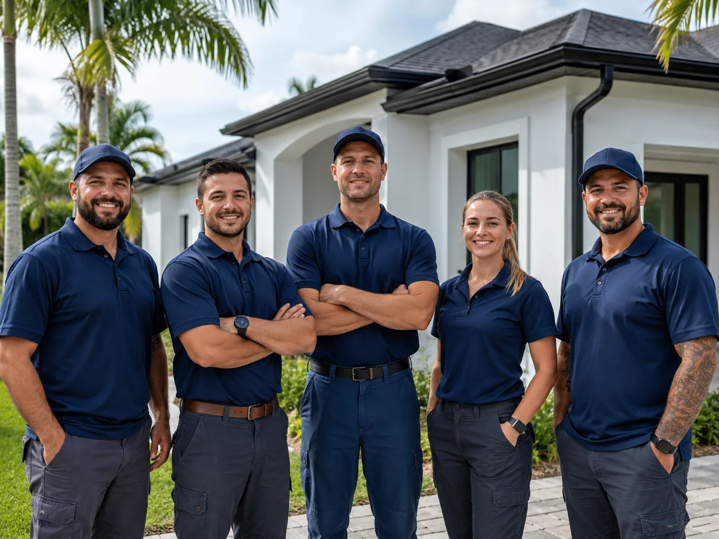 Cantonment Gutters team in front of a Northwest Florida home